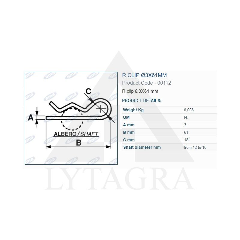 Kaištis spyruoklinis 3X61 mm A00112