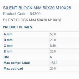 Amortizacinė įvorė 50X20 M10 2 išoriniai sriegiai 84300