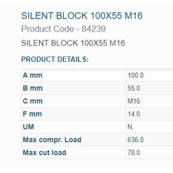 Amortizacinė įvorė 100X55 M16 2 vidiniai sriegiai 84239