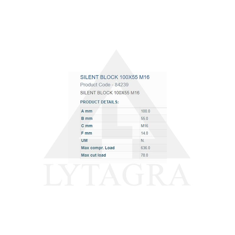 Amortizacinė įvorė 100X55 M16 2 vidiniai sriegiai 84239