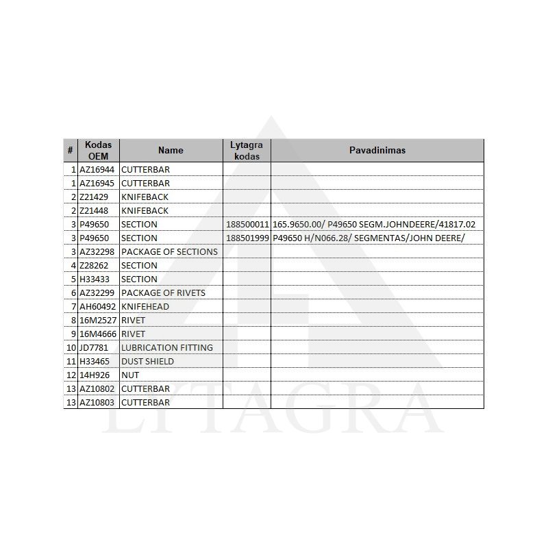 Segmentas JOHN DEERE 165.9650.00/P 49650
