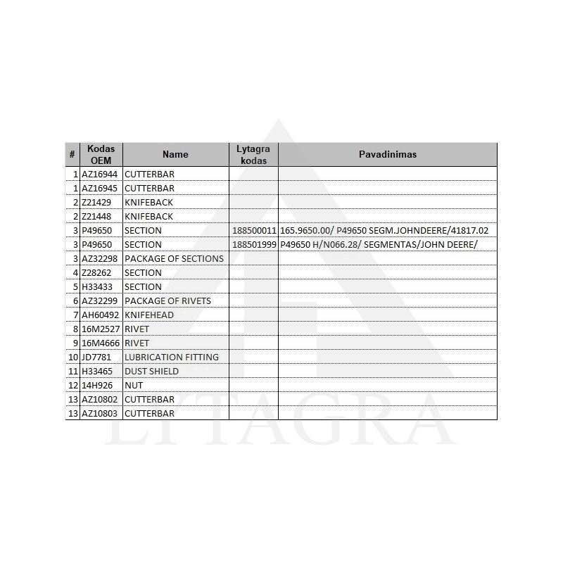 Dalgio segmentas JOHN DEERE P49650 /N066.28