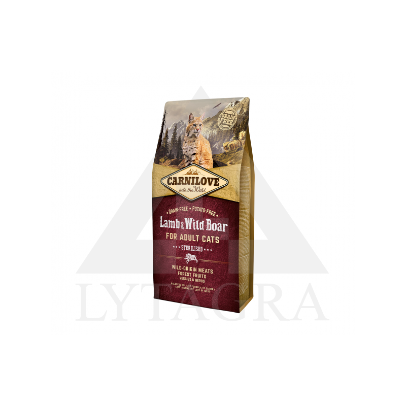 Ėdalas sterilizuotoms katėms Carnilove su ėriena ir šerniena 0,4 kg