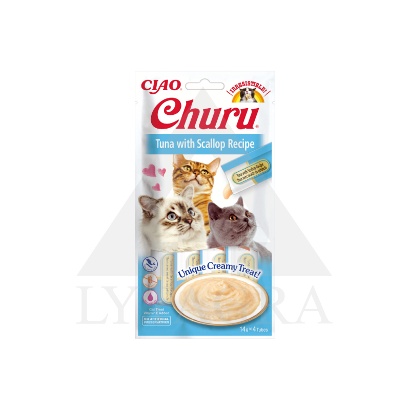Skanėstas katėms Churu Cat tyrelė su tunu ir šukutėmis 56 g