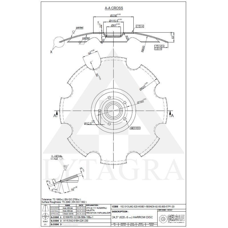 Diskas CELSAN 620x6 mm 5 skylės LEMKEN C 534949