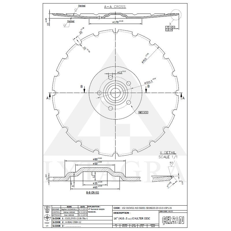 Diskas CELSAN sėjamosios 410x5 mm 5 skylės VADERSTAD C 534898