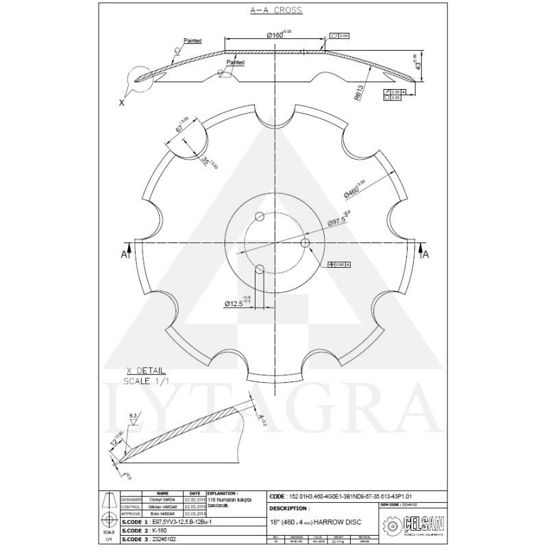 Diskas CELSAN 460x4 mm 3 skylės HORSCH C 534901