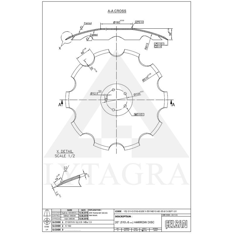 Diskas CELSAN 510x6 mm 5 skylės HORSCH C 535249