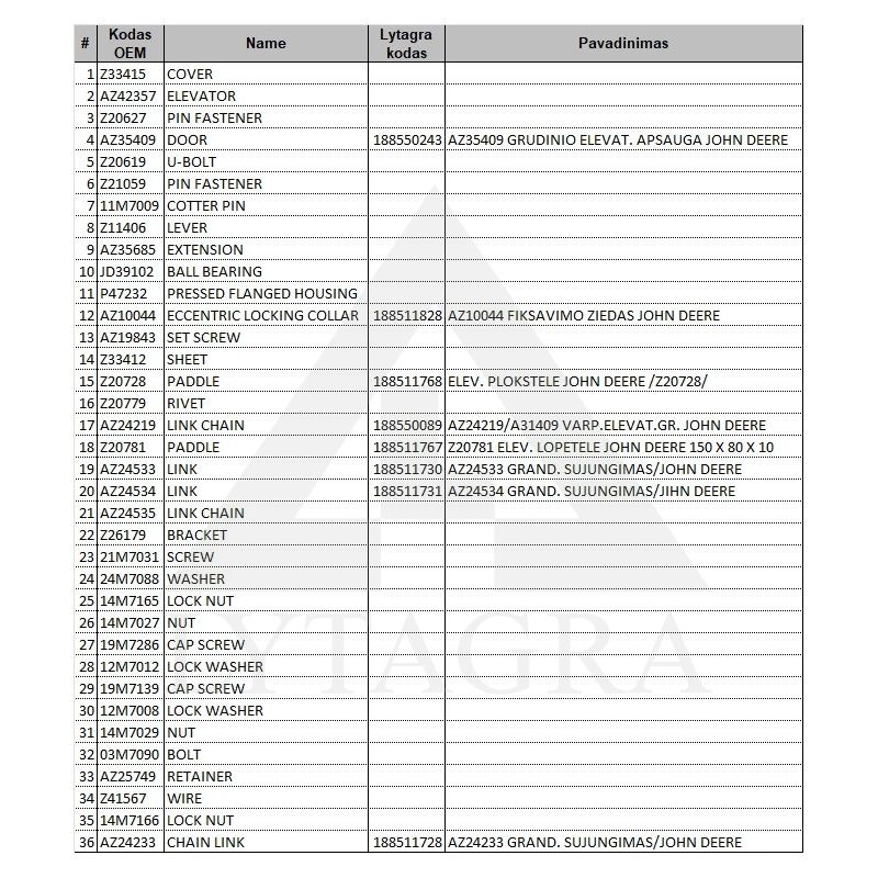 AZ24219/A31409 VARP.ELEVAT.GR. JOHN DEEREAZ24219