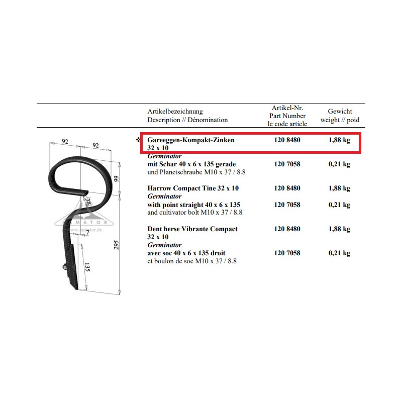 Nagas germinatoriaus 32X10 vokiškas