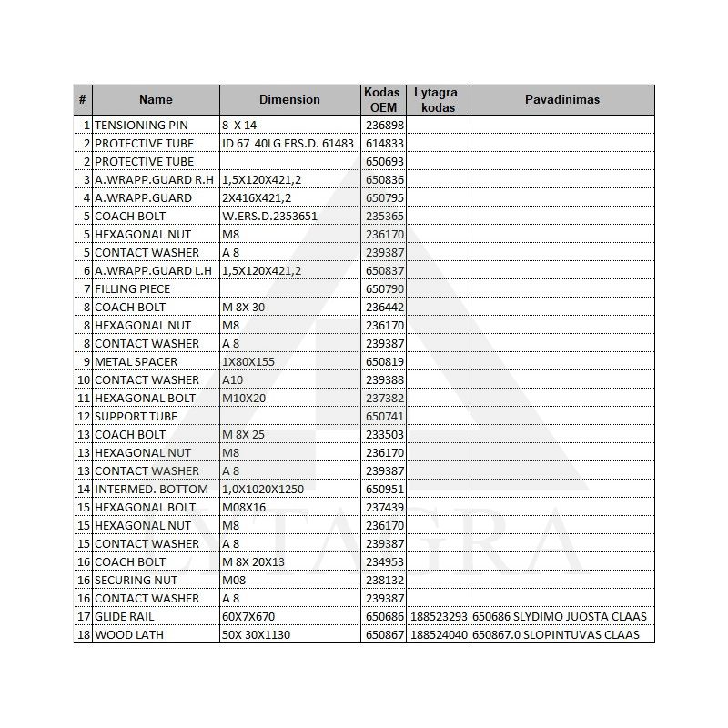 Slydimo juosta CLAAS 650686 plastikinė Slydimo juosta CLAAS 650686 plastikinė