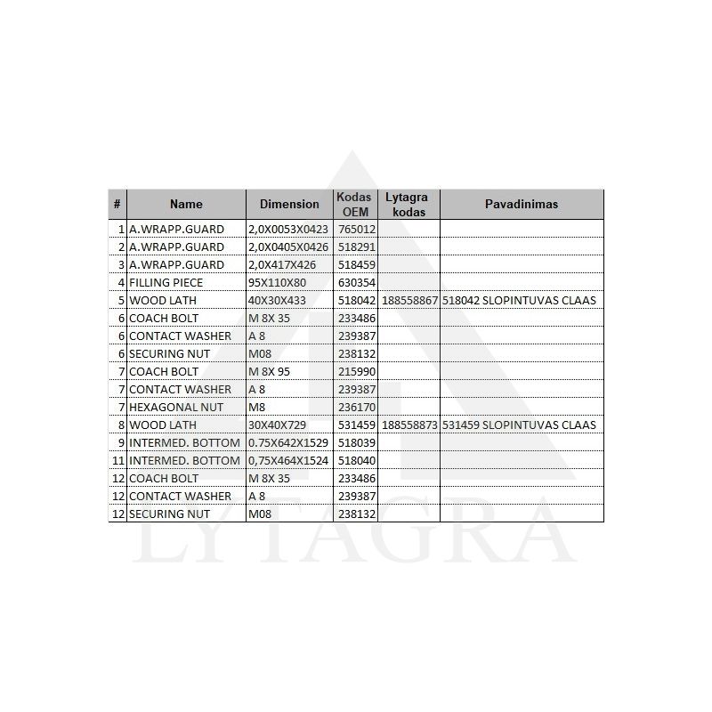 Slopintuvas 729 MM CLAAS 531459 Slopintuvas 729 MM CLAAS 531459