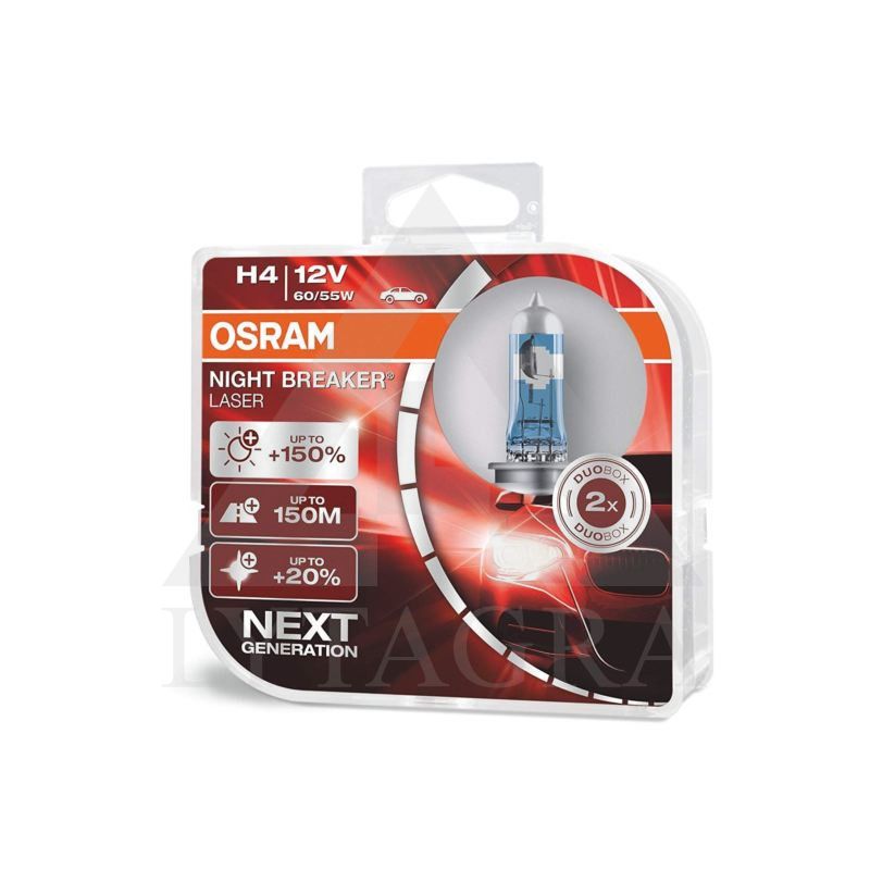 OSRAM Automobilinės lemputės NIGHT BREAKER LASER +150% H4 60/55W 12V P43T 2vnt