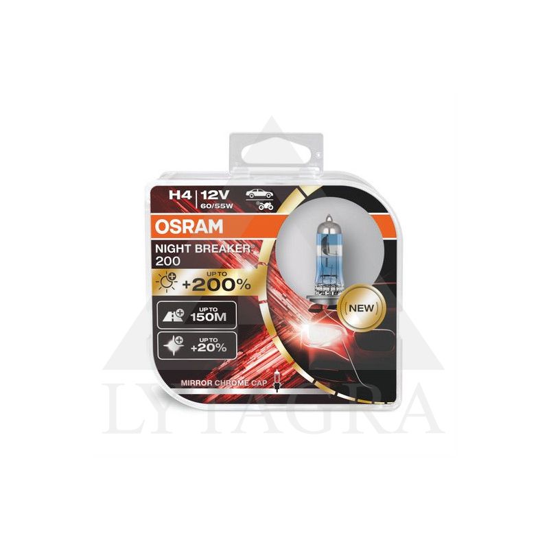 OSRAM Automobilinės lemputės NIGHT BREAKER +200% H4 60/55W 12V P43T 2vnt