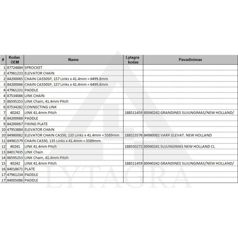 Grandinė elevatoriaus 84980082 VARP.ELEVAT. NEW HOLLAND