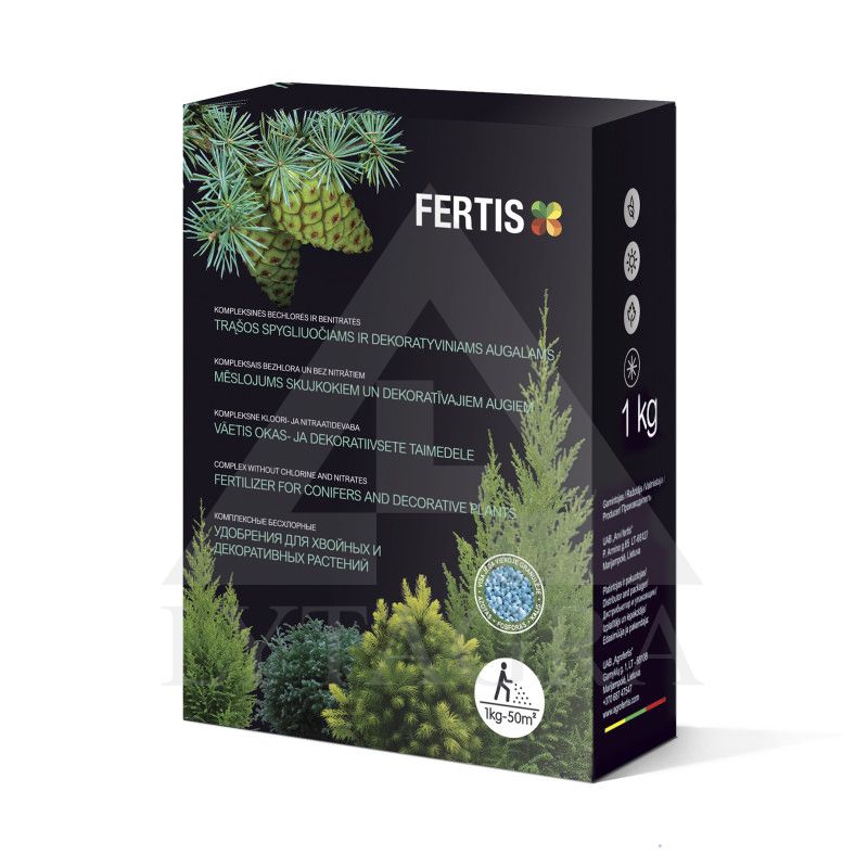 FERTIS kompleksinės trąšos spygliuočiams ir dekoratyviniams augalams, be chloro ir nitratų, 1 kg