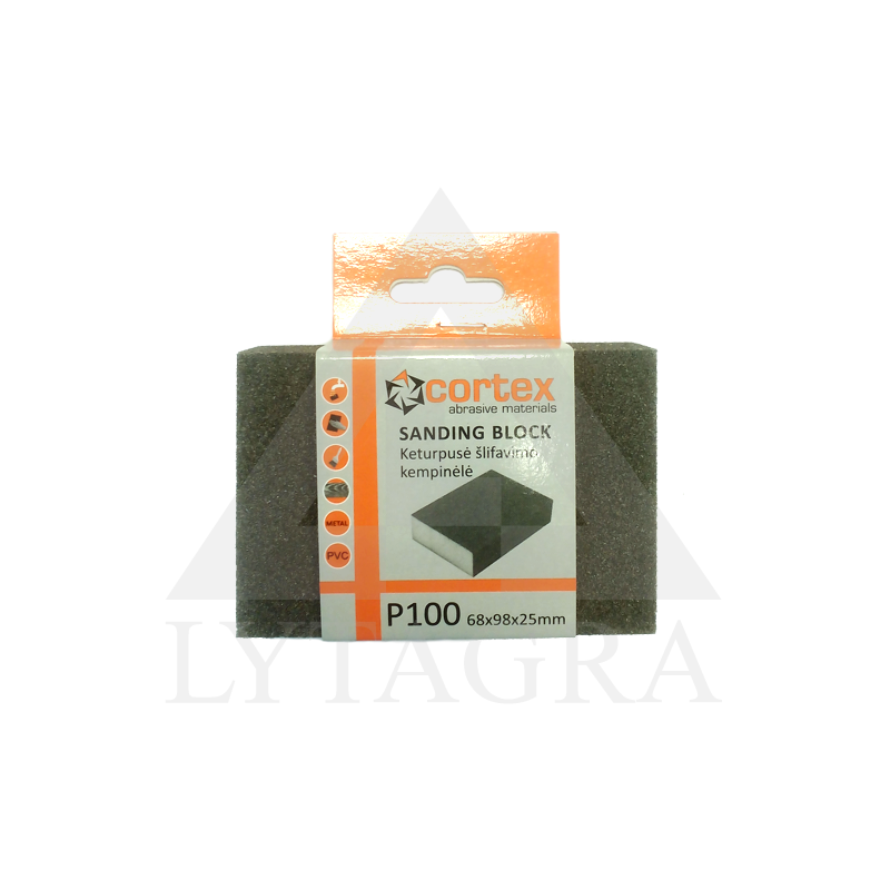 Kempinė šlifavimui 68x98x25 AO P100 (keturpusė pilka) Cortex