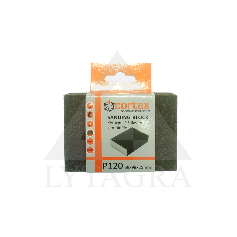 Kempinė šlifavimui 68x98x25 AO P120 (keturpusė pilka) Cortex