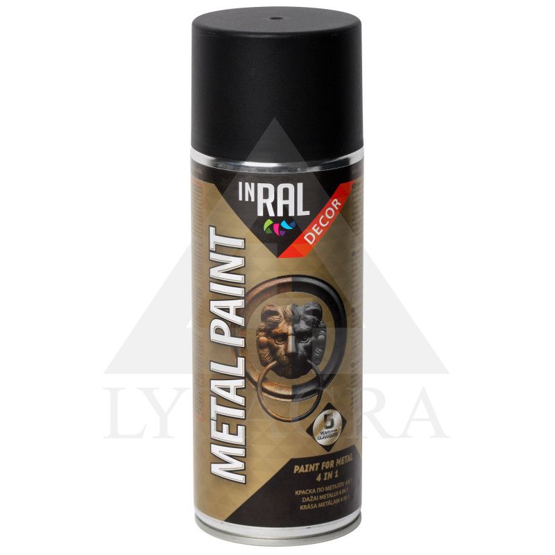 Aerozoliniai dažai metalui 4 in1 DECOR, juodi matiniai, INRAL