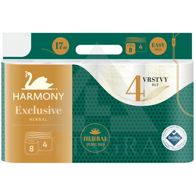 TUALETINIS POPIERIUS HARMONY EXCLUSIVE HERBAL PARFUMES 8 , 4 SLUOKSNIŲ