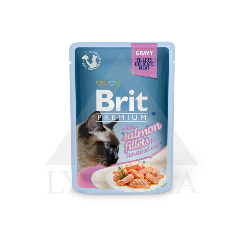 Brit Premium konservai sterilizuotoms katėms  su lašišos file 85 g