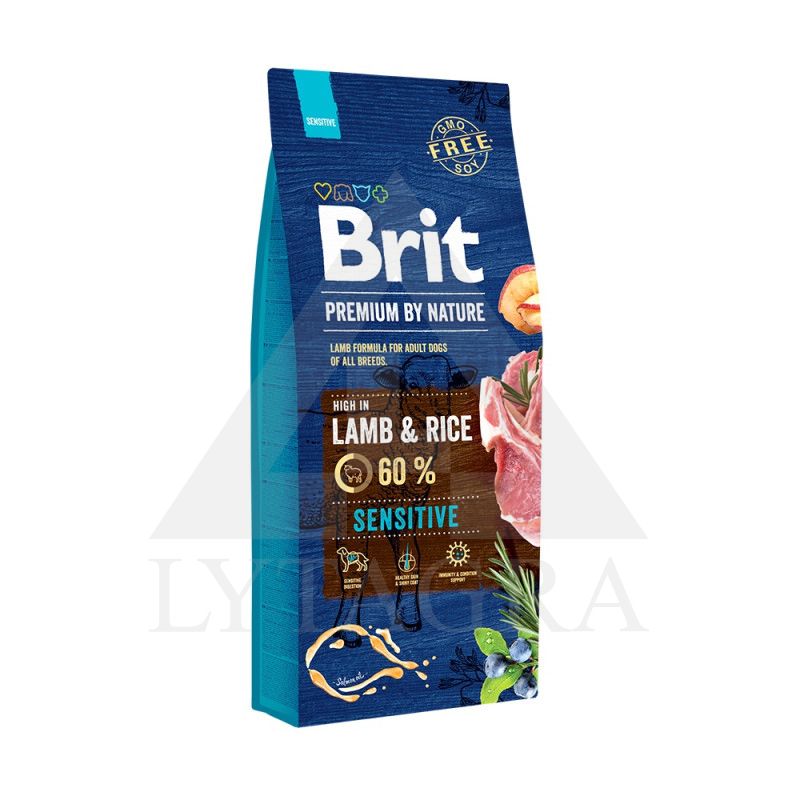 Šunų ėdalas Brit Premium Sensiteve su ėriena ir ryžiais 15 kg