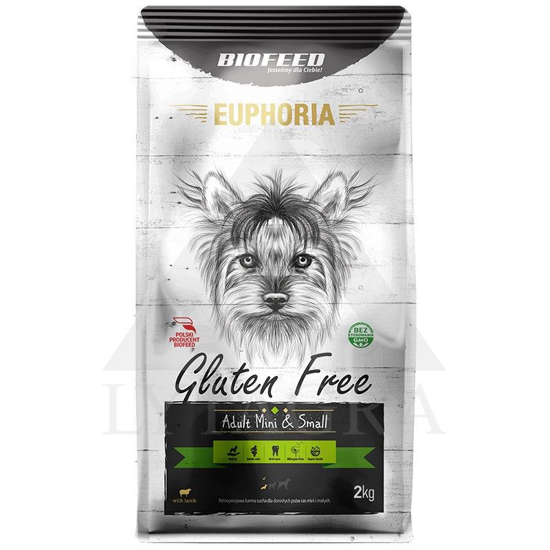 Ėdalas mini ir mažų veislių šuniukams Euphoria gluten free su ėriena 2 kg EGF-0800