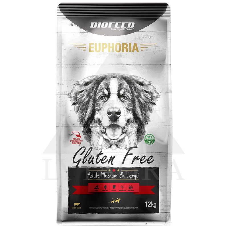 Ėdalas suaugusiems vidutinių ir didelių veislių šunims Euphoria su jautiena 12 kg EGF-0829