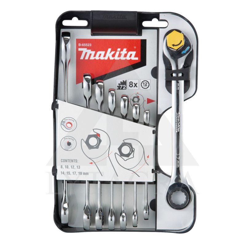 Kombinuotų, terkšlinių veržliarakčių komplektas Makita B-65523