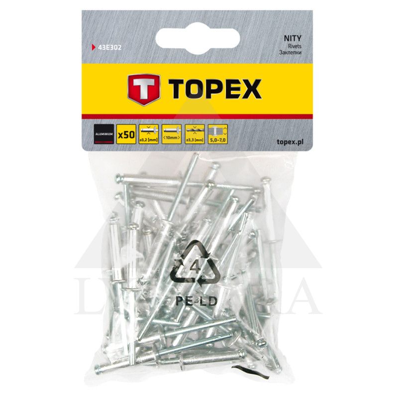 Kniedės aliumininės, 3,2 x 10mm. , 50 vienetų