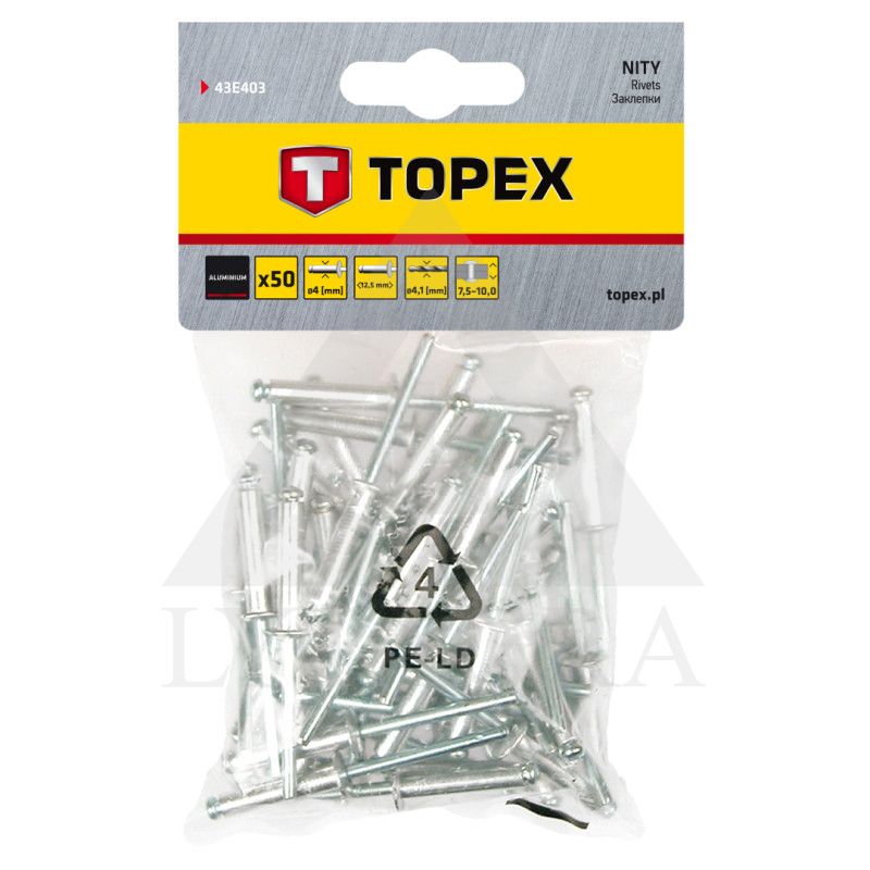 Kniedės aliumininės, 4.0x 12.5 mm. , 50 vienetų