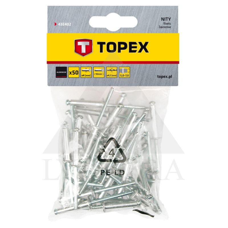 Kniedės aliumininės, 4.0x 10mm. , 50 vienetų