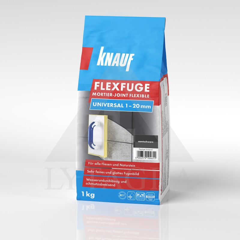 KNAUF FLEXFUGE UNIVERSAL SAMT SCHWARZ 1KGElastinis plytelių siūlių užpildas(nuo 1-20 mm)