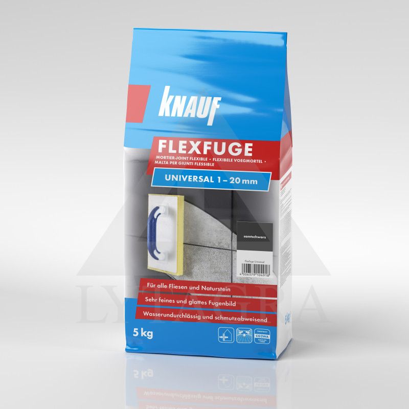 KNAUF FLEXFUGE UNIVERSAL SAMTSCHWARZ 5KG Elastinis plytelių siūlių užpildas(nuo 1-20 mm)