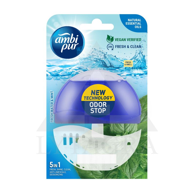 AMBI PUR pakabinamas WC gaiviklis gėlo vandens ir mėtų kvapo 55 ml
