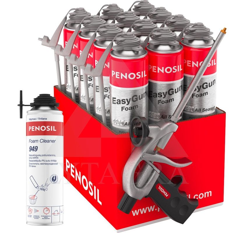 PENOSIL EasyGun All Season universalios sandarinimo putos (12 vnt. x 750 ml) + putų valiklis Cleaner + putų pistoletas C1