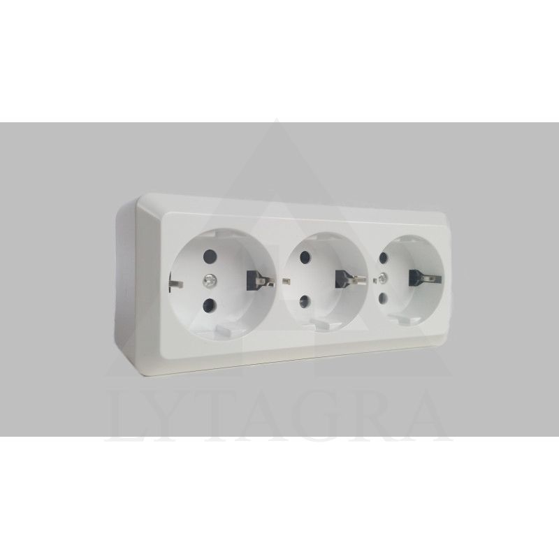 Kištukinis lizdas TOPE ALBA, 3 vietų, su įž., 16A 250V, baltos sp.